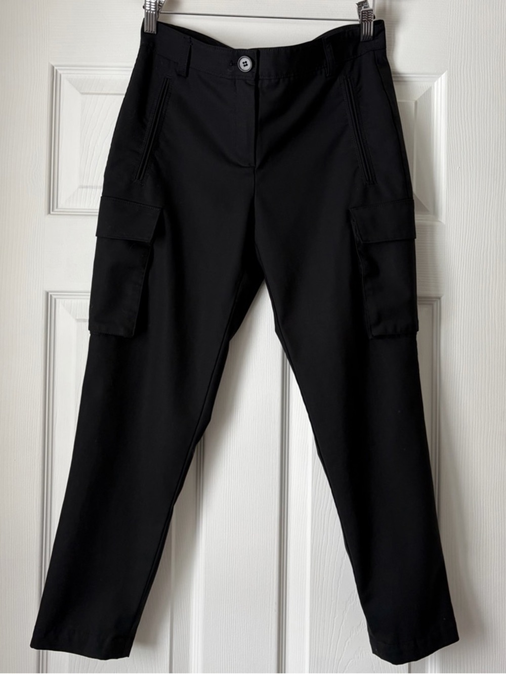 Theory Wool Cropped Cargo Pants Black Tailored Stretch Ankle Size 00